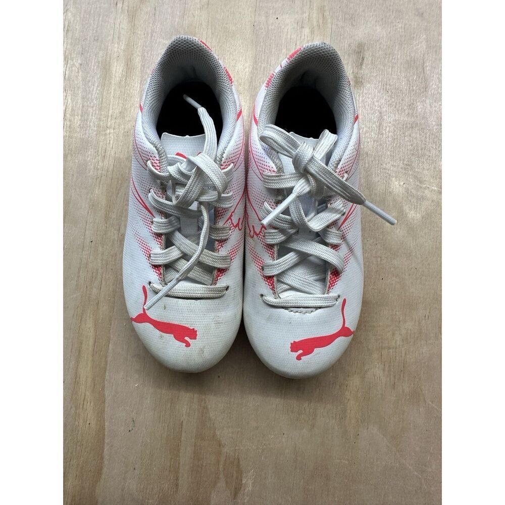 Puma Little Kids Attacanto FG/AG Jr. Soccer‎ Cleats-White Fire Orchid (Size 10)